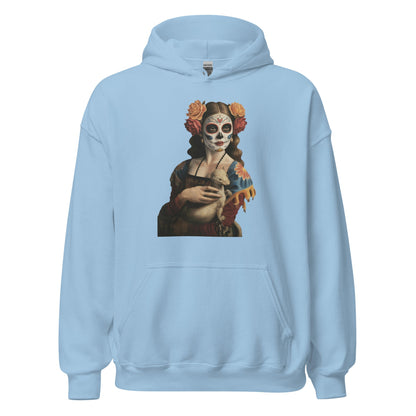 Sugar Skull Lady with Ermine Hoodie Dia De Los Muertos Renaissance Sweatshirt - Inken Image