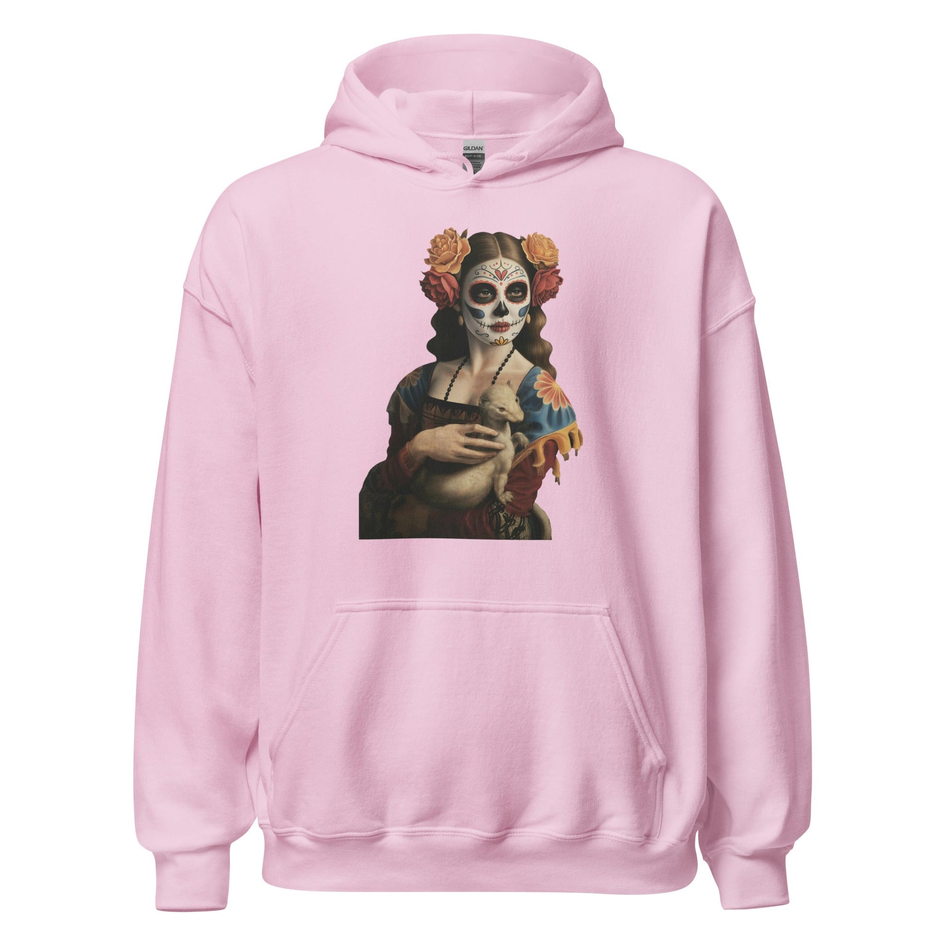 Sugar Skull Lady with Ermine Hoodie Dia De Los Muertos Renaissance Sweatshirt - Inken Image