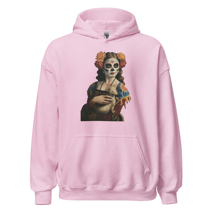 Sugar Skull Lady with Ermine Hoodie Dia De Los Muertos Renaissance Sweatshirt - Inken Image
