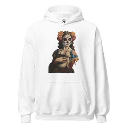 Sugar Skull Lady with Ermine Hoodie Dia De Los Muertos Renaissance Sweatshirt - Inken Image