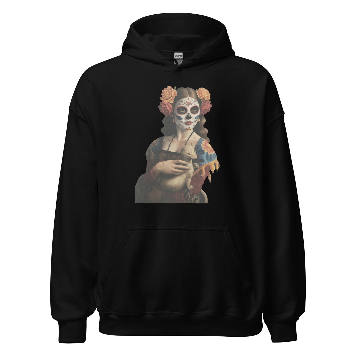 Sugar Skull Lady with Ermine Hoodie Dia De Los Muertos Renaissance Sweatshirt - Inken Image
