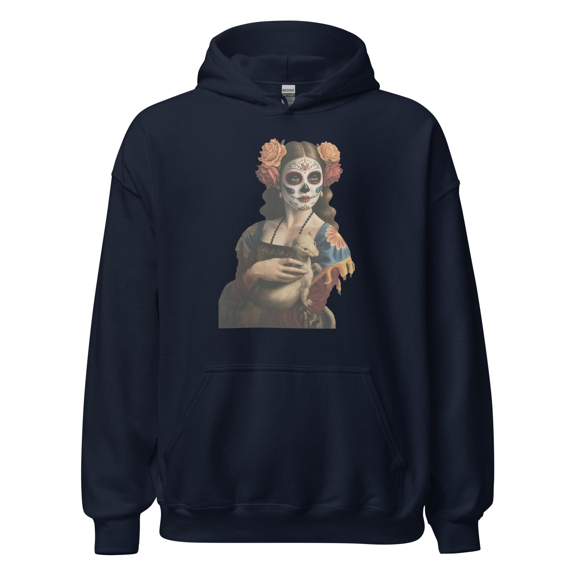 Sugar Skull Lady with Ermine Hoodie Dia De Los Muertos Renaissance Sweatshirt - Inken Image