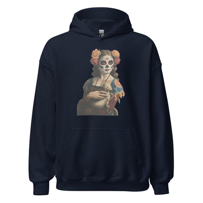 Sugar Skull Lady with Ermine Hoodie Dia De Los Muertos Renaissance Sweatshirt - Inken Image