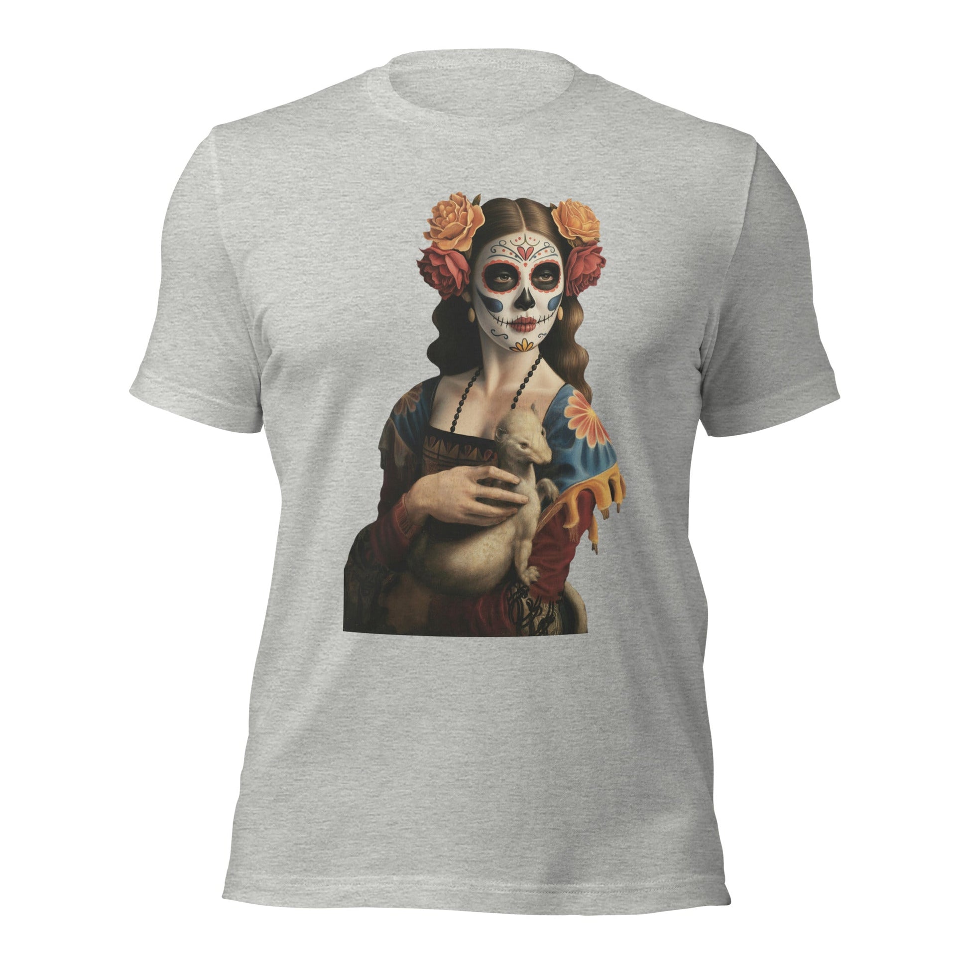 Sugar Skull Lady with Ermine Shirt Dia De Los Muertos Renaissance Tee - Inken Image