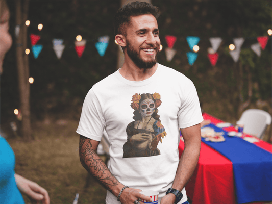 Sugar Skull Lady with Ermine Shirt Dia De Los Muertos Renaissance Tee - Inken Image