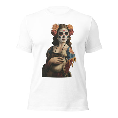 Sugar Skull Lady with Ermine Shirt Dia De Los Muertos Renaissance Tee - Inken Image