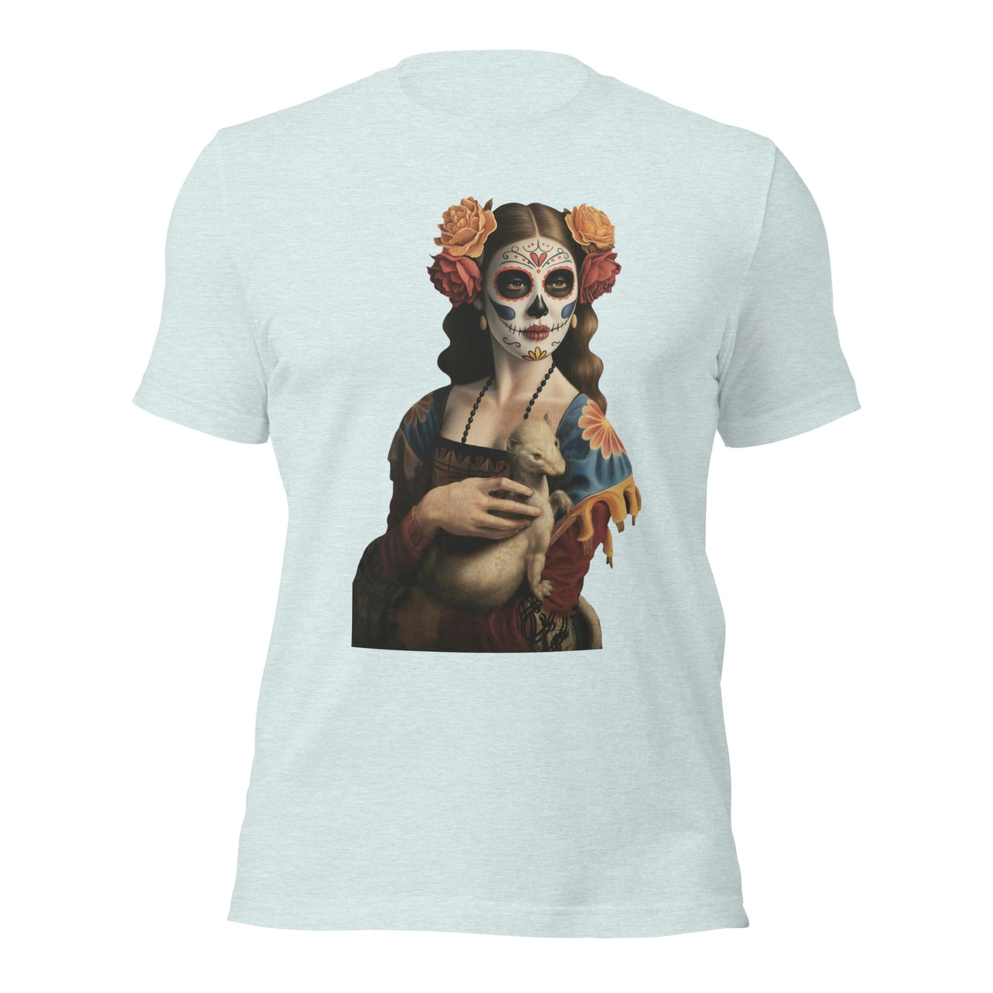 Sugar Skull Lady with Ermine Shirt Dia De Los Muertos Renaissance Tee - Inken Image