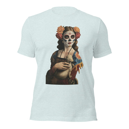 Sugar Skull Lady with Ermine Shirt Dia De Los Muertos Renaissance Tee - Inken Image