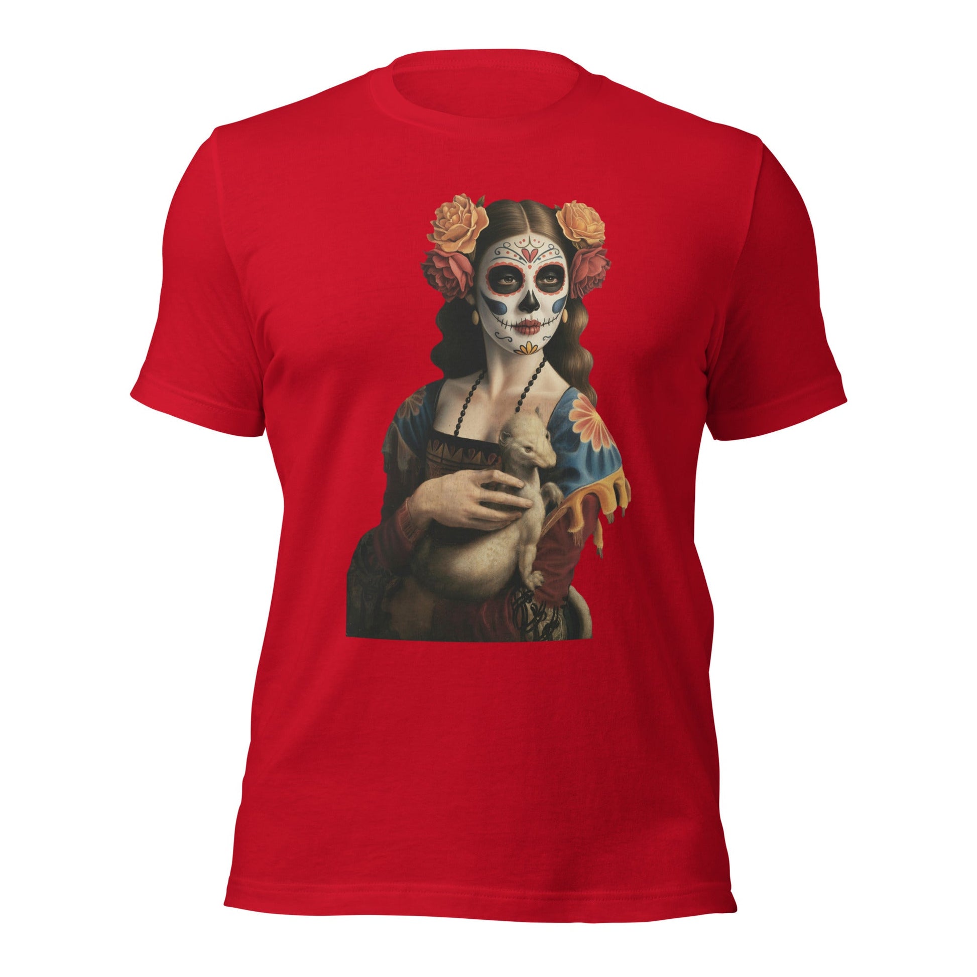 Sugar Skull Lady with Ermine Shirt Dia De Los Muertos Renaissance Tee - Inken Image