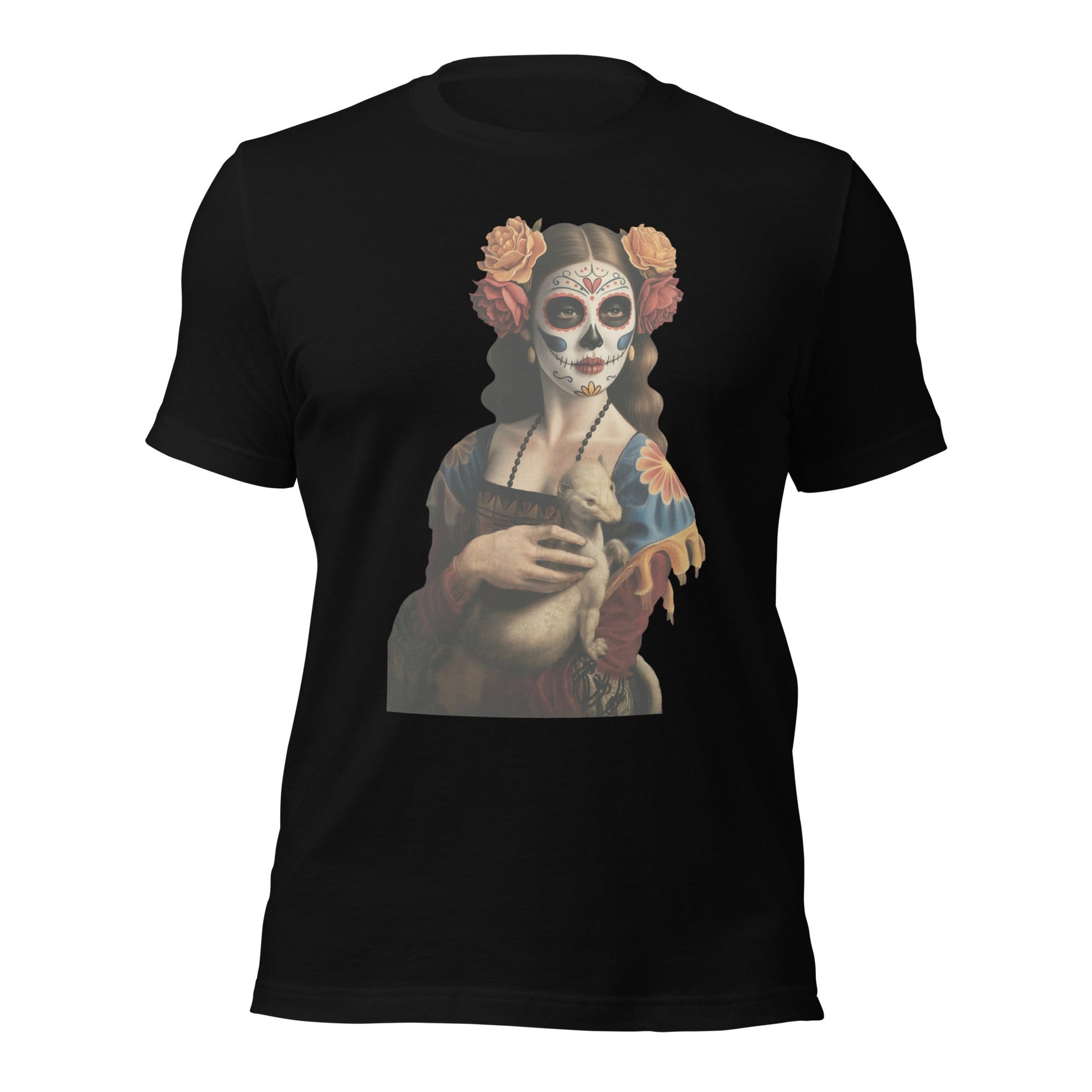 Sugar Skull Lady with Ermine Shirt Dia De Los Muertos Renaissance Tee - Inken Image