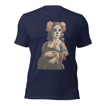 Sugar Skull Lady with Ermine Shirt Dia De Los Muertos Renaissance Tee - Inken Image