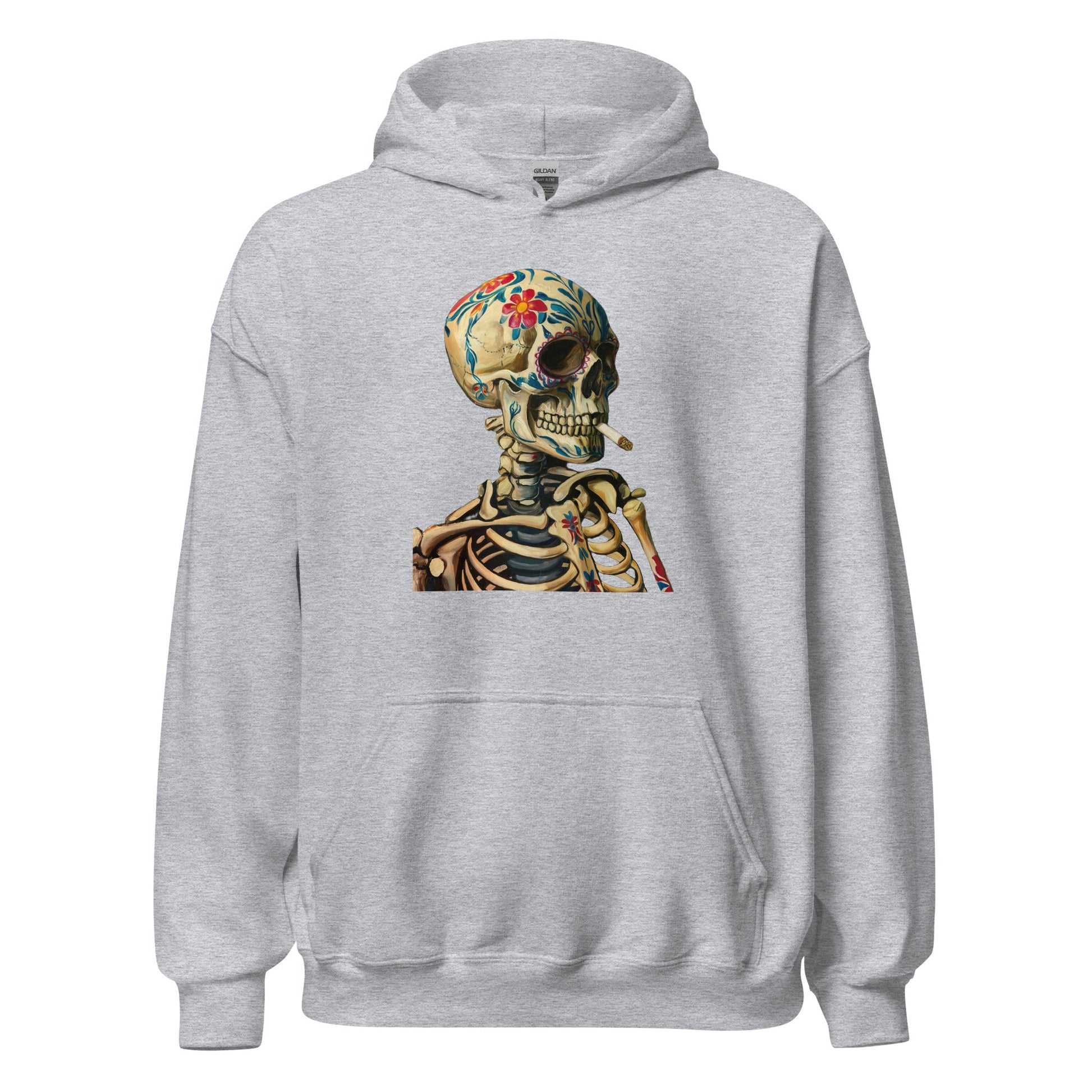 Sugar Skull Skeleton Smoking Cigarette Hoodie Dia De Los Muertos Gothic Sweatshirt - Inken Image