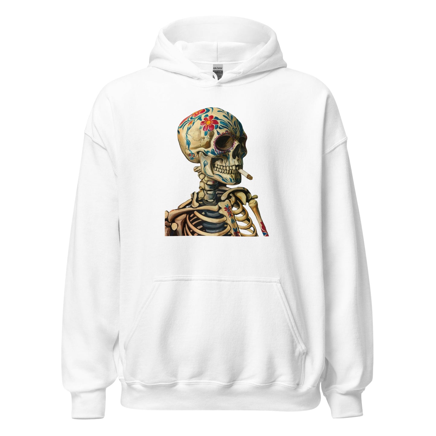 Sugar Skull Skeleton Smoking Cigarette Hoodie Dia De Los Muertos Gothic Sweatshirt - Inken Image