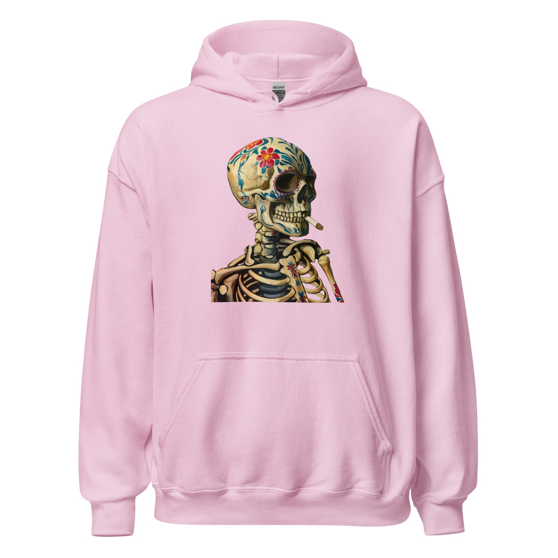 Sugar Skull Skeleton Smoking Cigarette Hoodie Dia De Los Muertos Gothic Sweatshirt - Inken Image