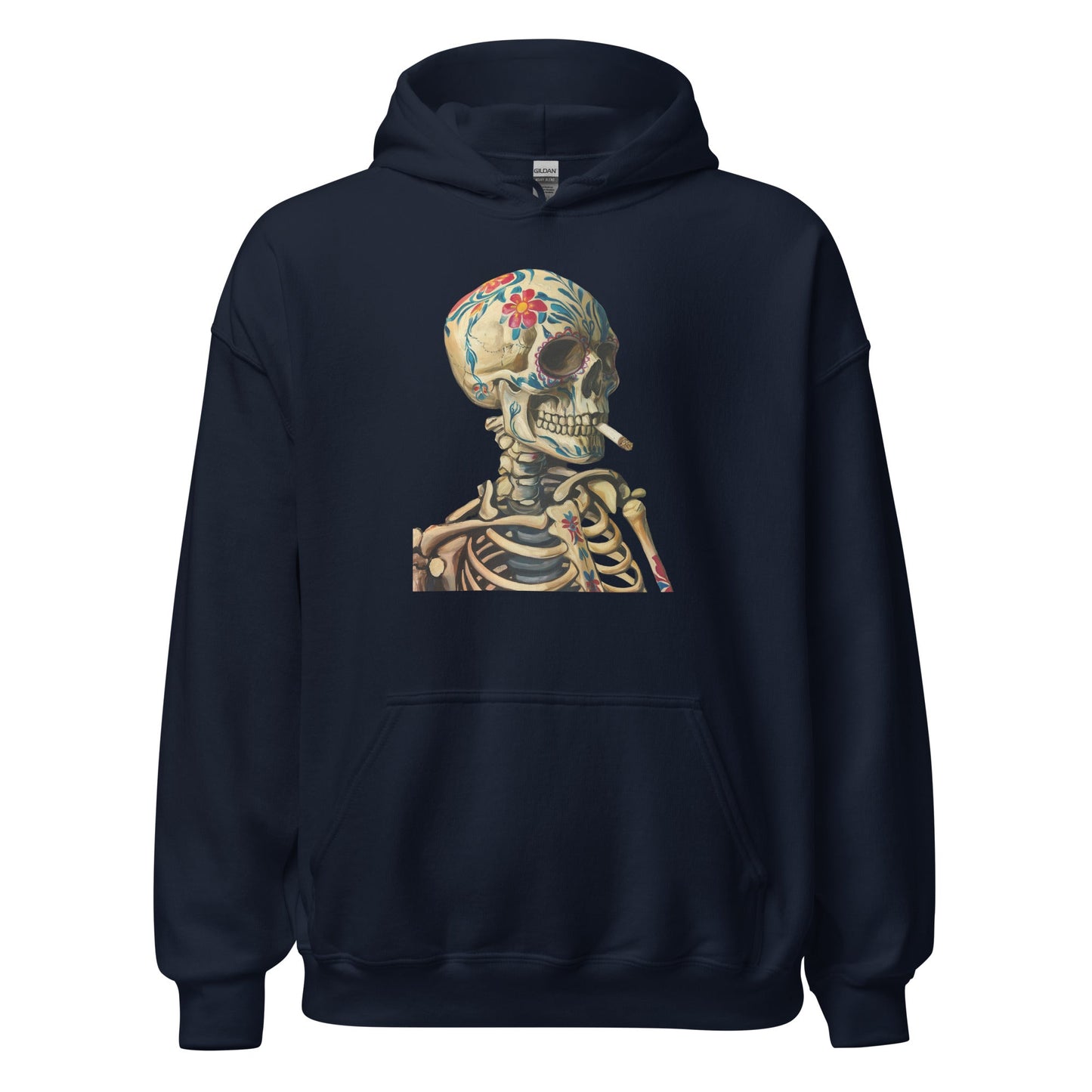 Sugar Skull Skeleton Smoking Cigarette Hoodie Dia De Los Muertos Gothic Sweatshirt - Inken Image