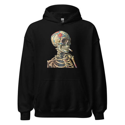 Sugar Skull Skeleton Smoking Cigarette Hoodie Dia De Los Muertos Gothic Sweatshirt - Inken Image