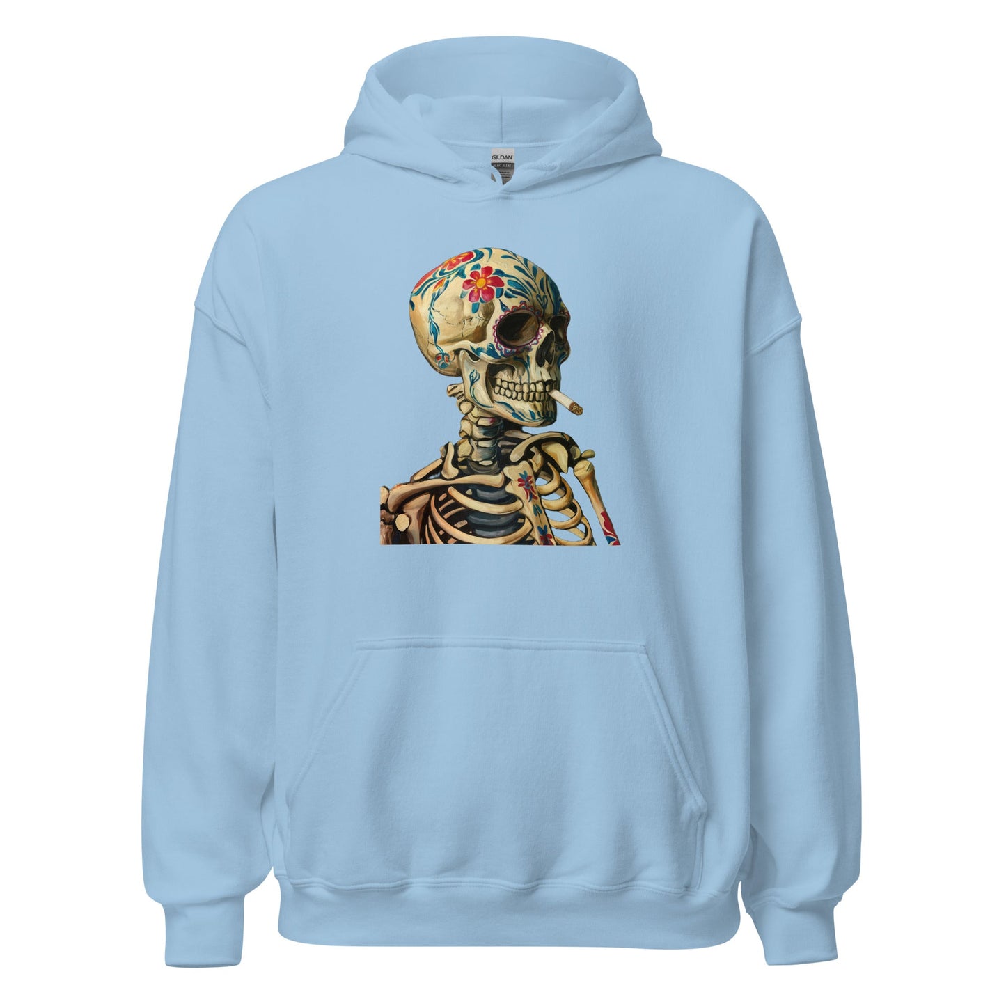 Sugar Skull Skeleton Smoking Cigarette Hoodie Dia De Los Muertos Gothic Sweatshirt - Inken Image