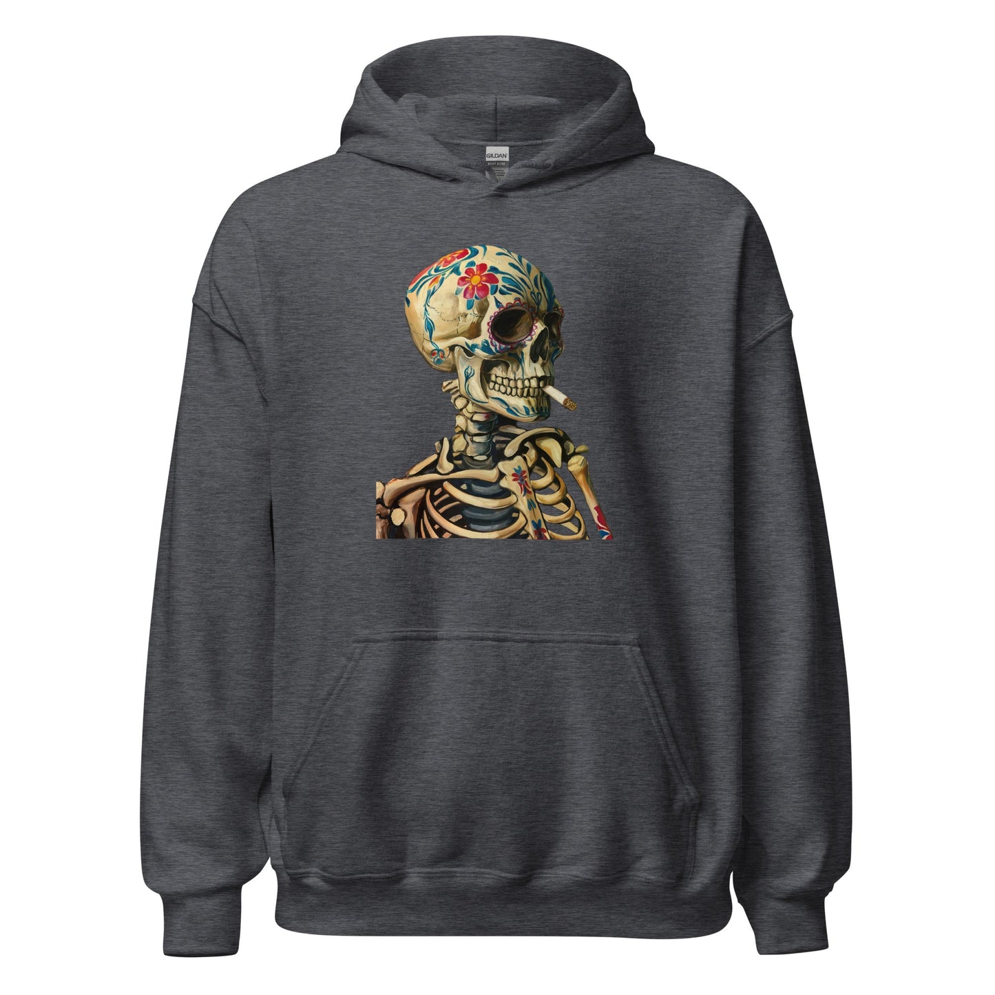 Sugar Skull Skeleton Smoking Cigarette Hoodie Dia De Los Muertos Gothic Sweatshirt - Inken Image