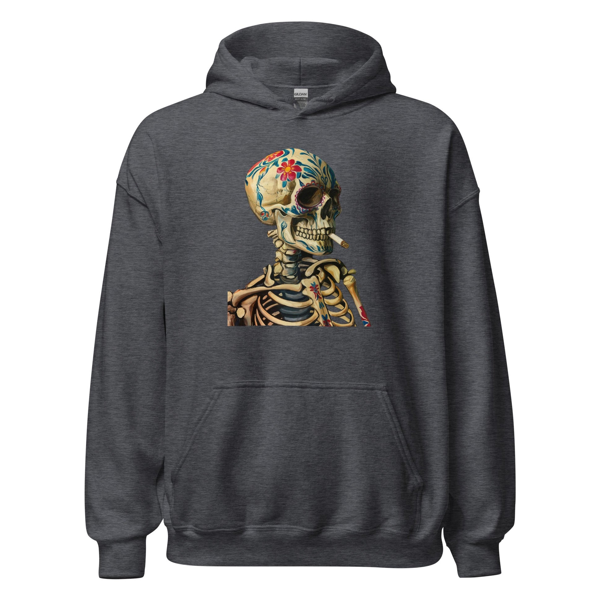 Sugar Skull Skeleton Smoking Cigarette Hoodie Dia De Los Muertos Gothic Sweatshirt - Inken Image