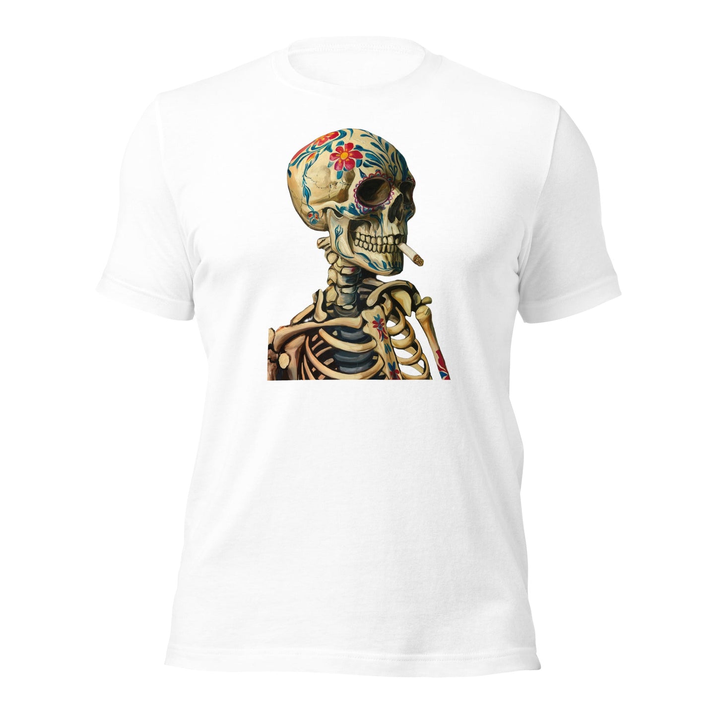 Sugar Skull Skeleton Smoking Cigarette Shirt Dia De Los Muertos Gothic Tee - Inken Image