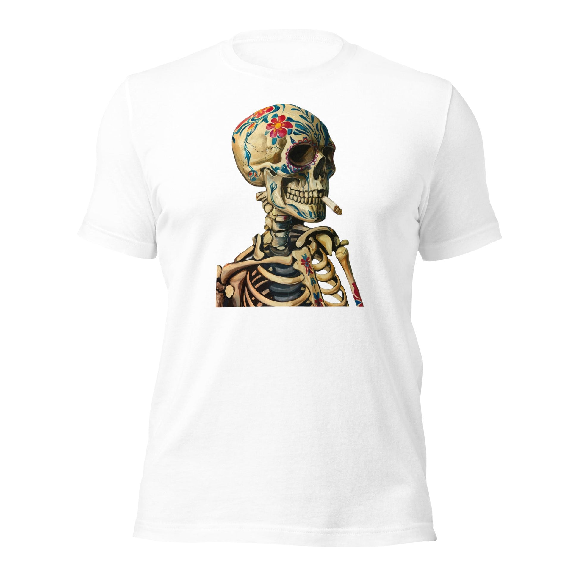 Sugar Skull Skeleton Smoking Cigarette Shirt Dia De Los Muertos Gothic Tee - Inken Image