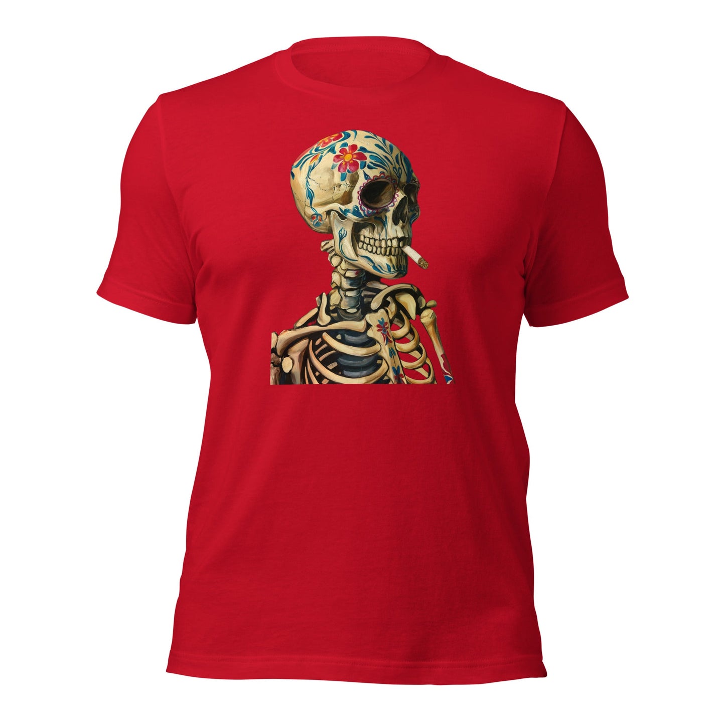 Sugar Skull Skeleton Smoking Cigarette Shirt Dia De Los Muertos Gothic Tee - Inken Image