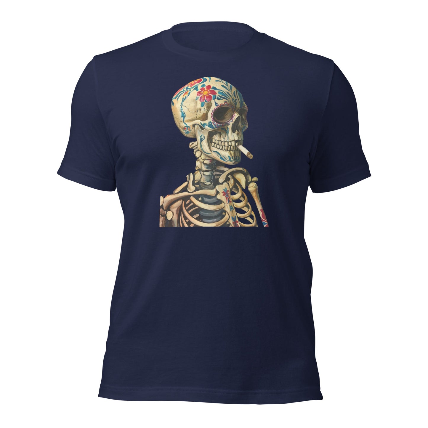 Sugar Skull Skeleton Smoking Cigarette Shirt Dia De Los Muertos Gothic Tee - Inken Image