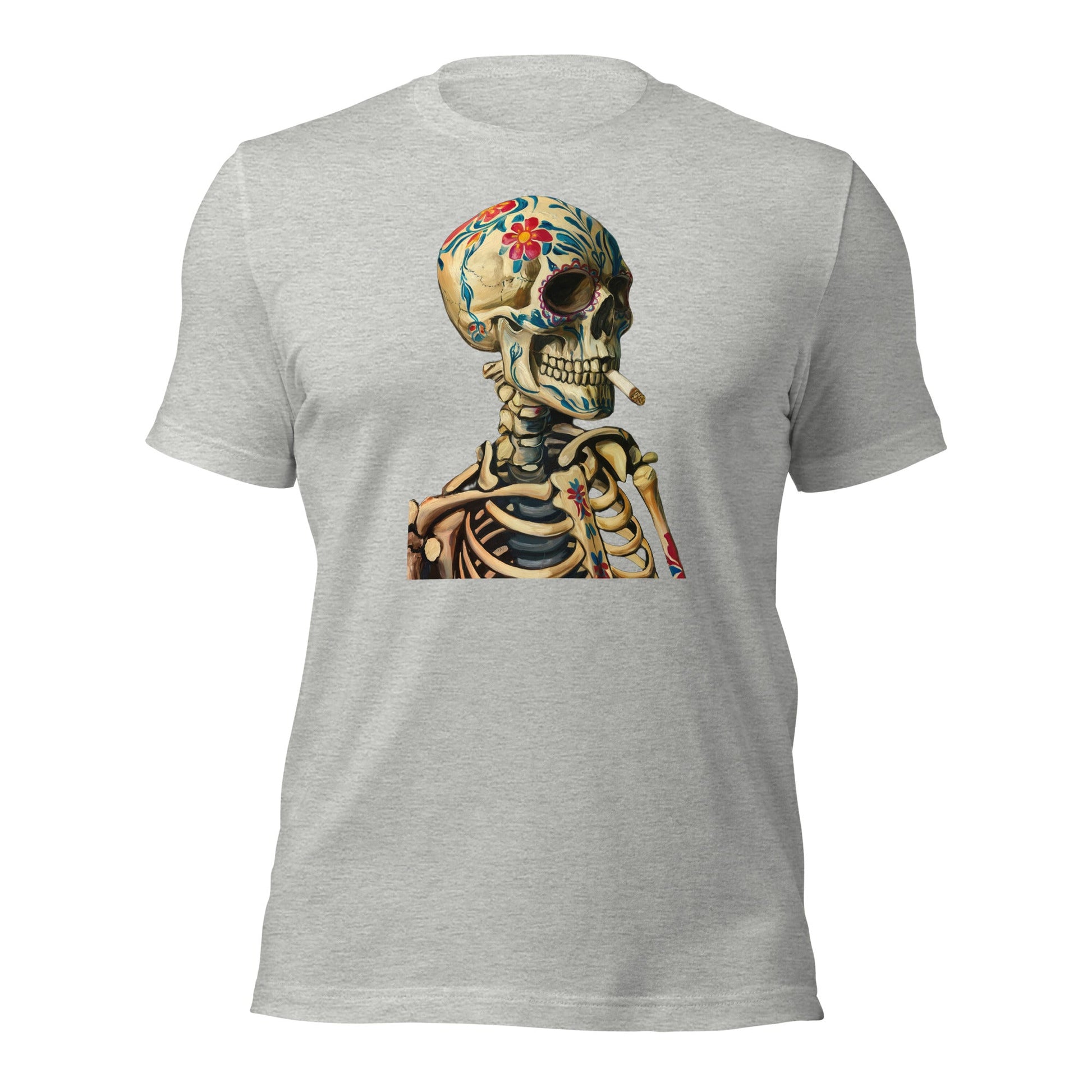 Sugar Skull Skeleton Smoking Cigarette Shirt Dia De Los Muertos Gothic Tee - Inken Image