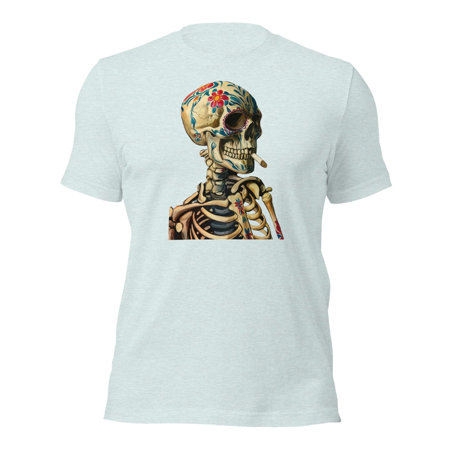 Sugar Skull Skeleton Smoking Cigarette Shirt Dia De Los Muertos Gothic Tee - Inken Image