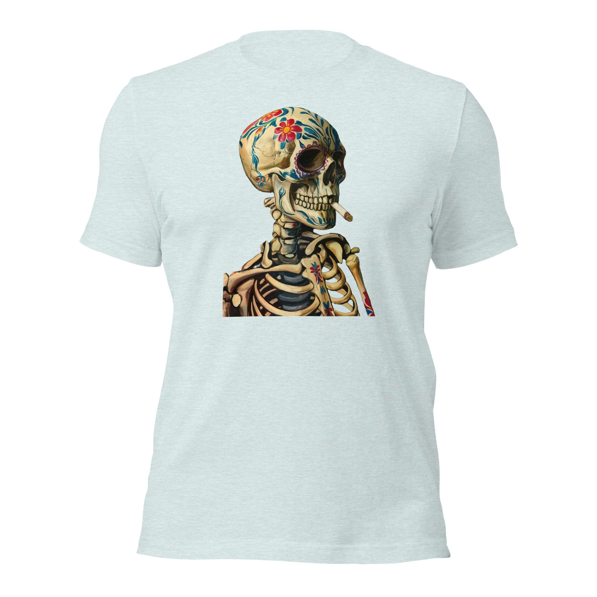 Sugar Skull Skeleton Smoking Cigarette Shirt Dia De Los Muertos Gothic Tee - Inken Image