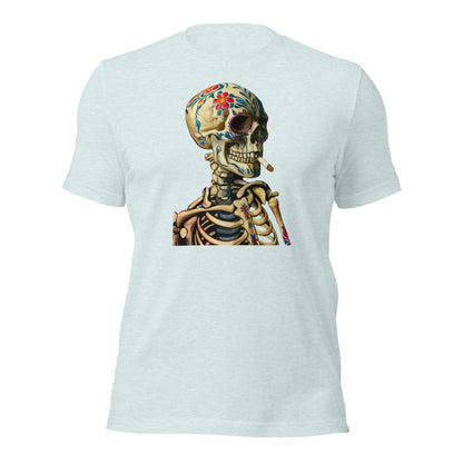 Sugar Skull Skeleton Smoking Cigarette Shirt Dia De Los Muertos Gothic Tee - Inken Image