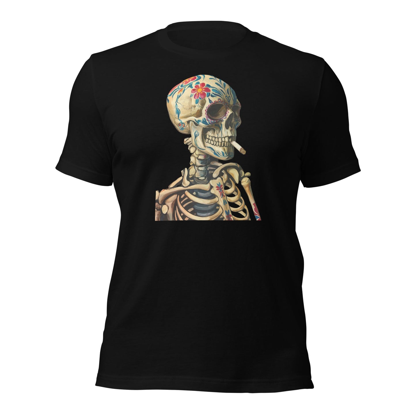 Sugar Skull Skeleton Smoking Cigarette Shirt Dia De Los Muertos Gothic Tee - Inken Image