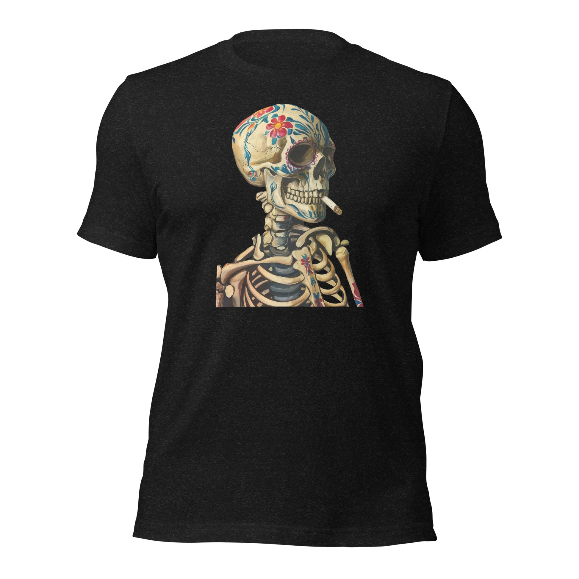 Sugar Skull Skeleton Smoking Cigarette Shirt Dia De Los Muertos Gothic Tee - Inken Image