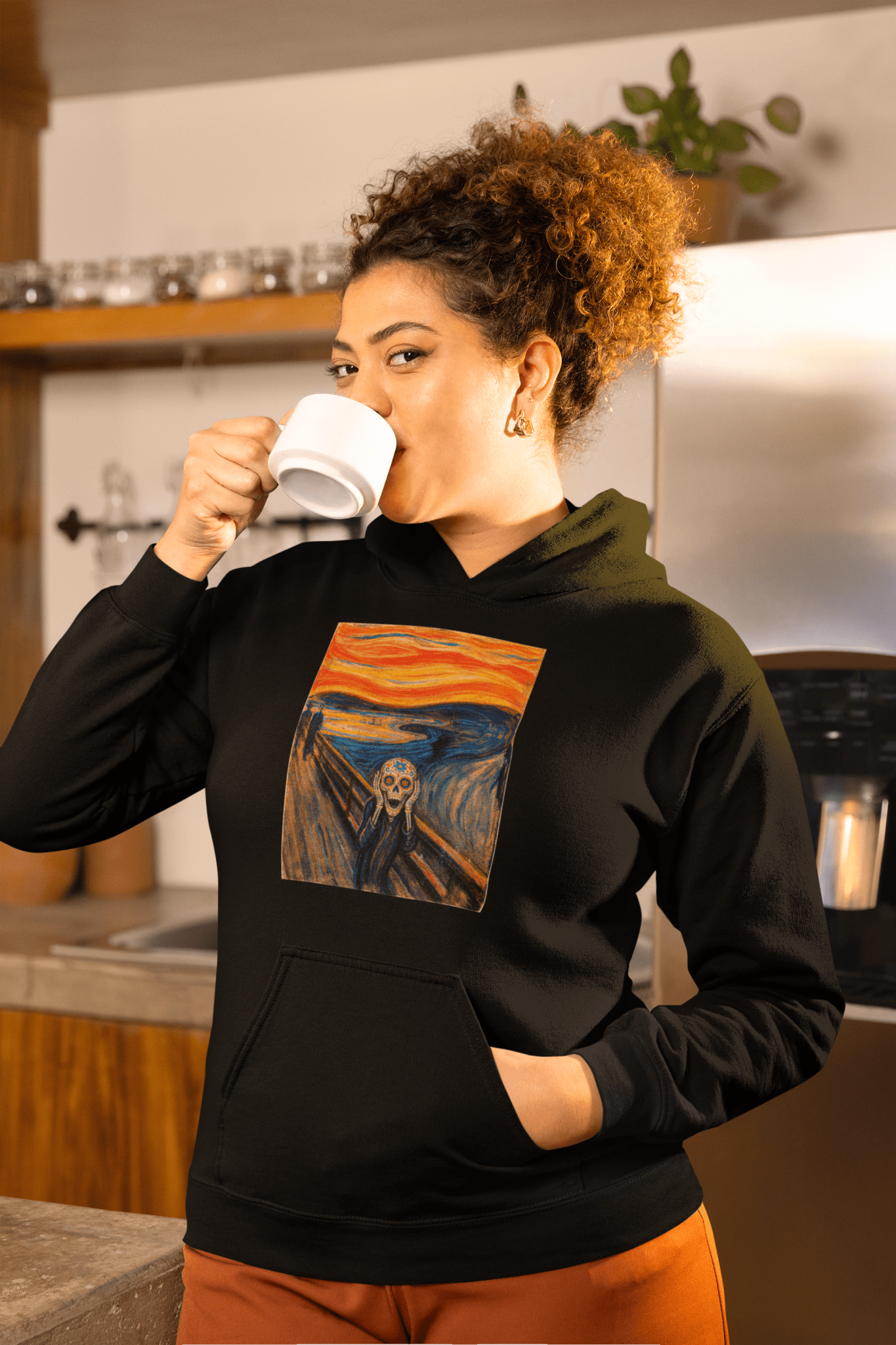 Sugar Skull The Scream Sweatshirt Dia De Los Muertos Expressionist Parody Hoodie - Inken Image