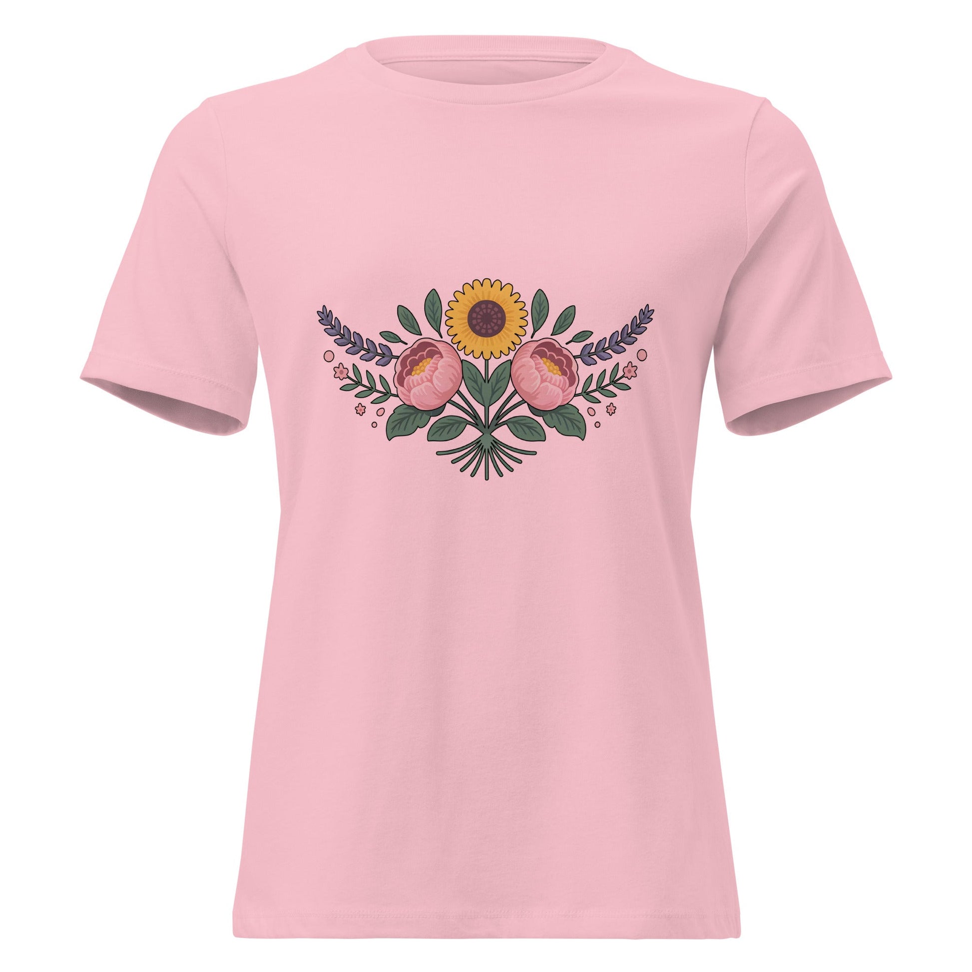 Sunflower and Peony BOHO Floral T-Shirt - Inken Image