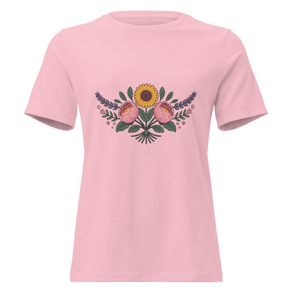 Sunflower and Peony BOHO Floral T-Shirt - Inken Image