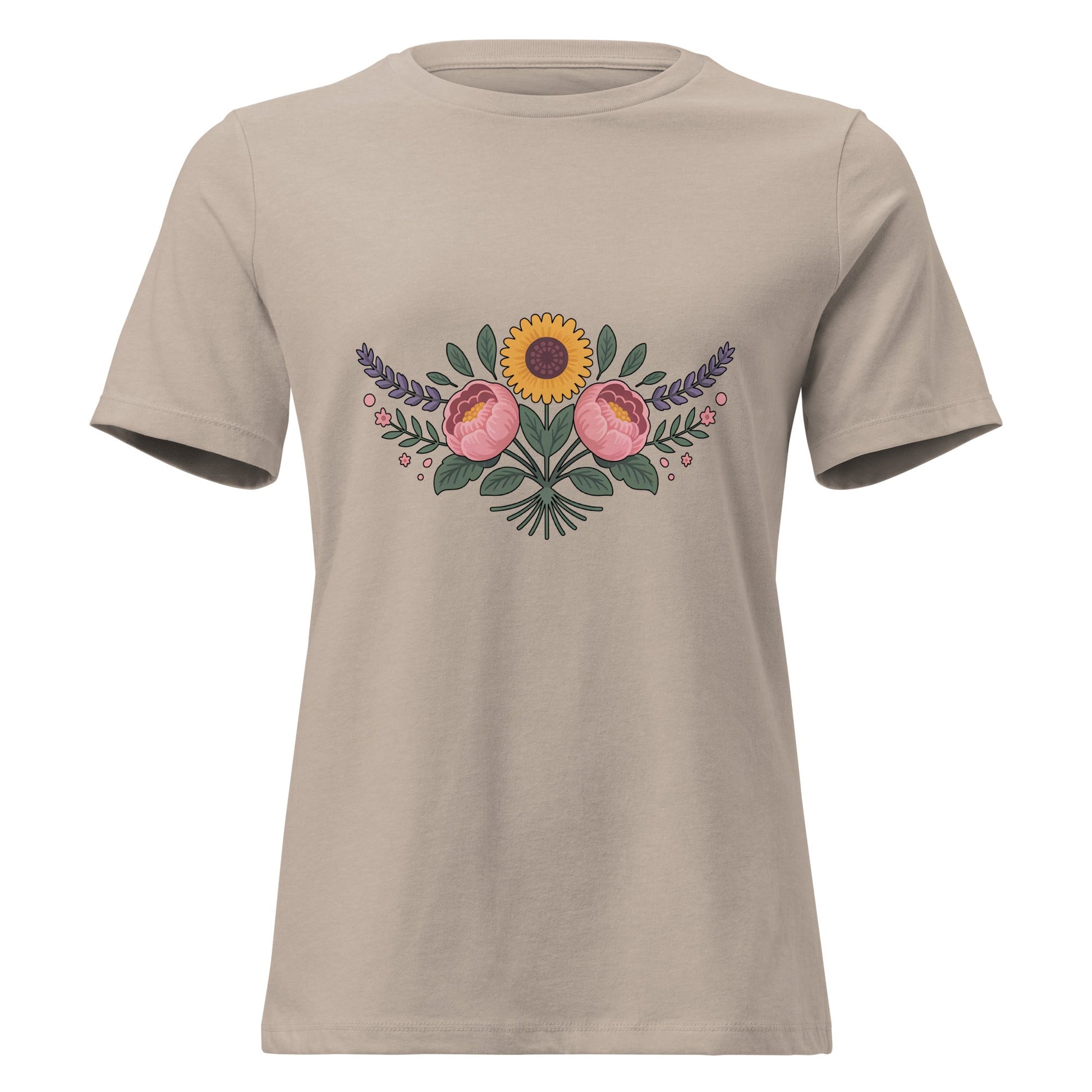 Sunflower and Peony BOHO Floral T-Shirt - Inken Image