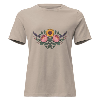 Sunflower and Peony BOHO Floral T-Shirt - Inken Image