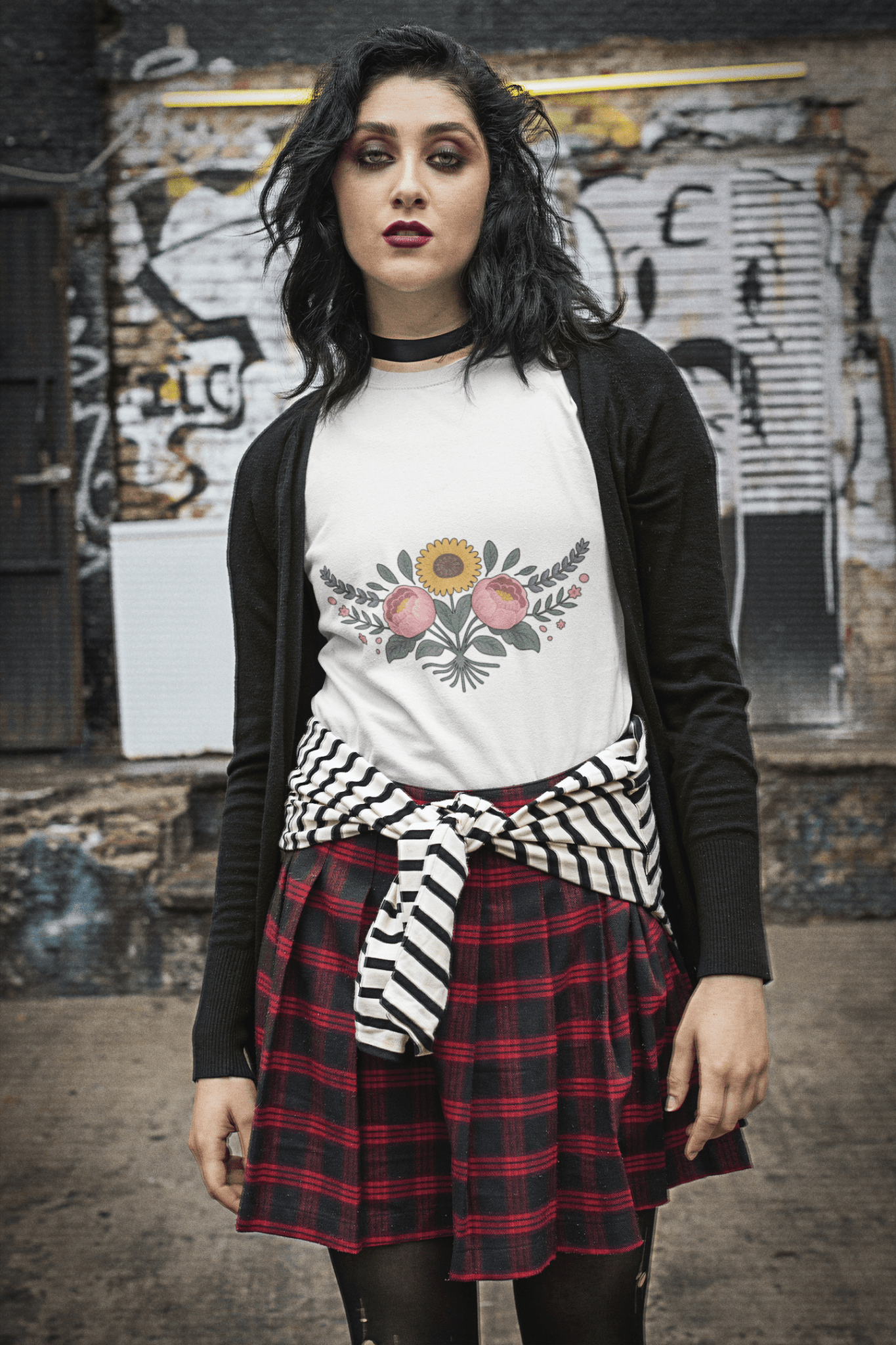 Sunflower and Peony BOHO Floral T-Shirt - Inken Image