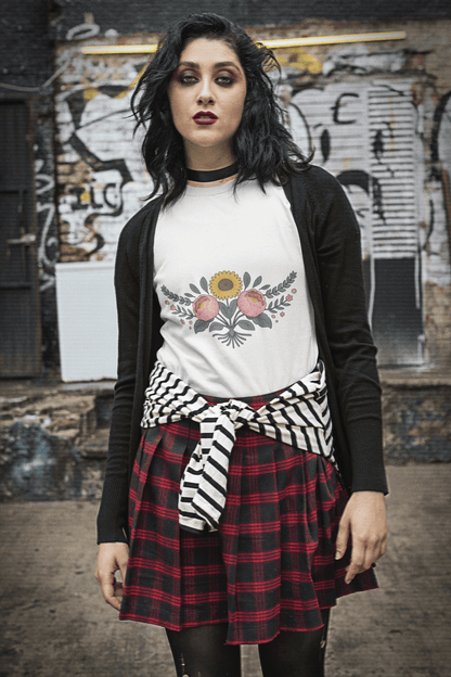 Sunflower and Peony BOHO Floral T-Shirt - Inken Image