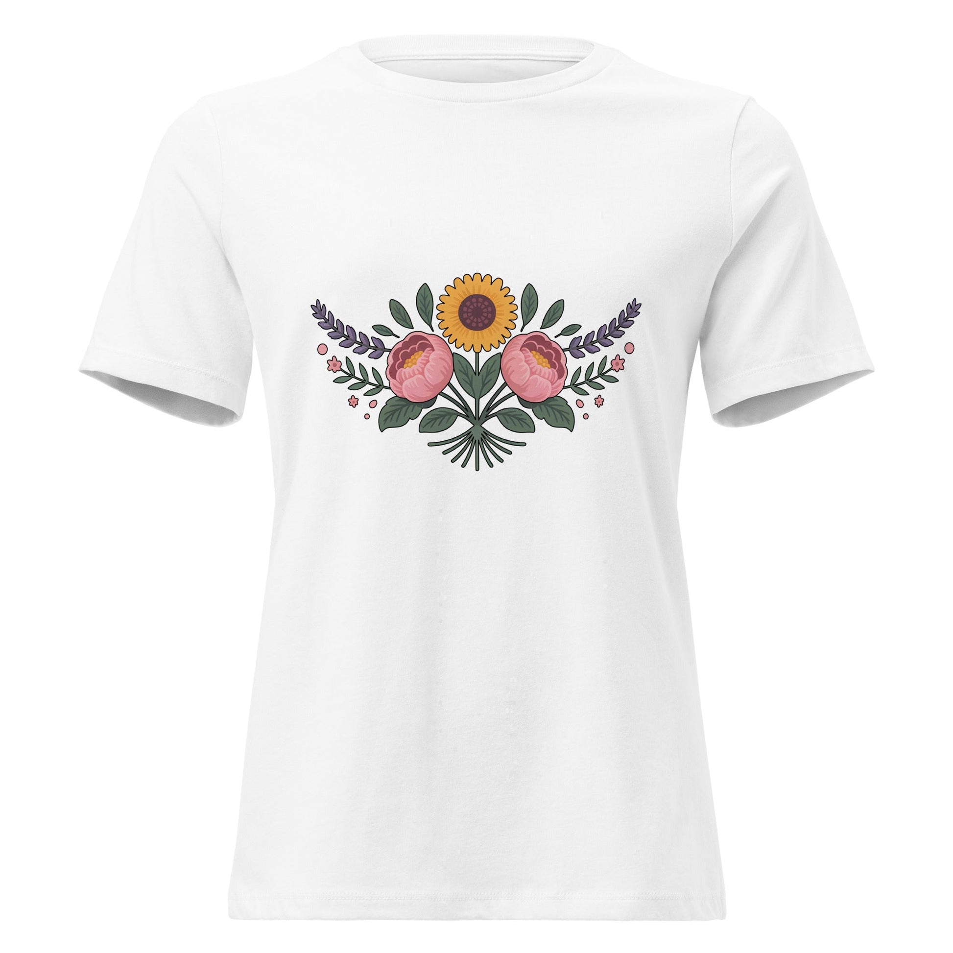 Sunflower and Peony BOHO Floral T-Shirt - Inken Image
