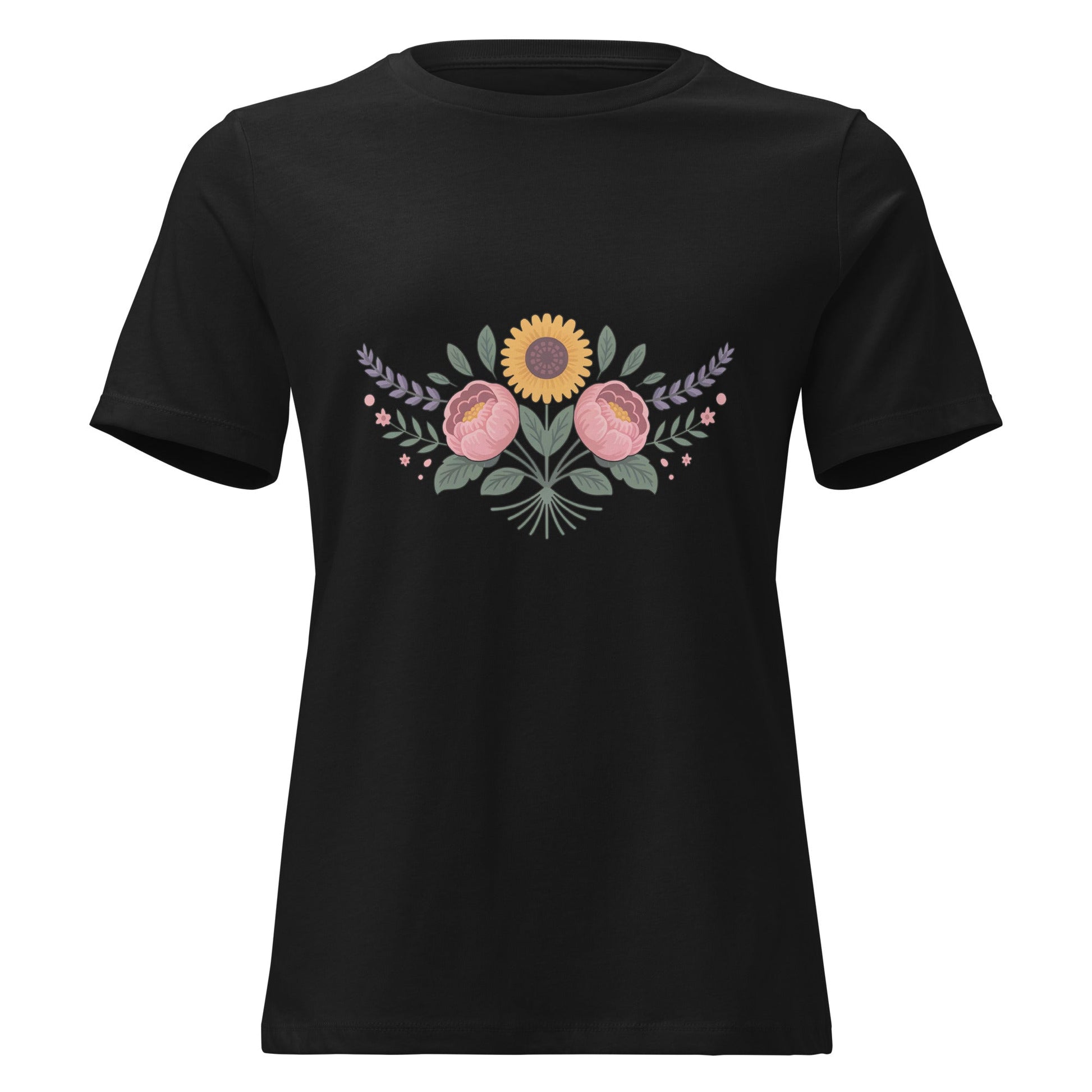 Sunflower and Peony BOHO Floral T-Shirt - Inken Image
