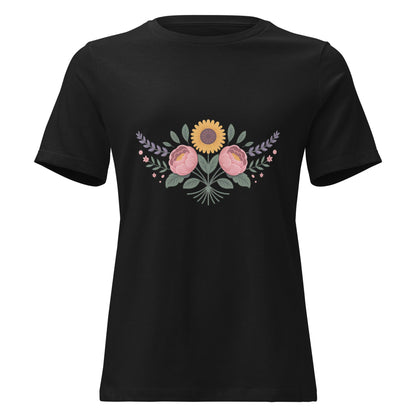 Sunflower and Peony BOHO Floral T-Shirt - Inken Image