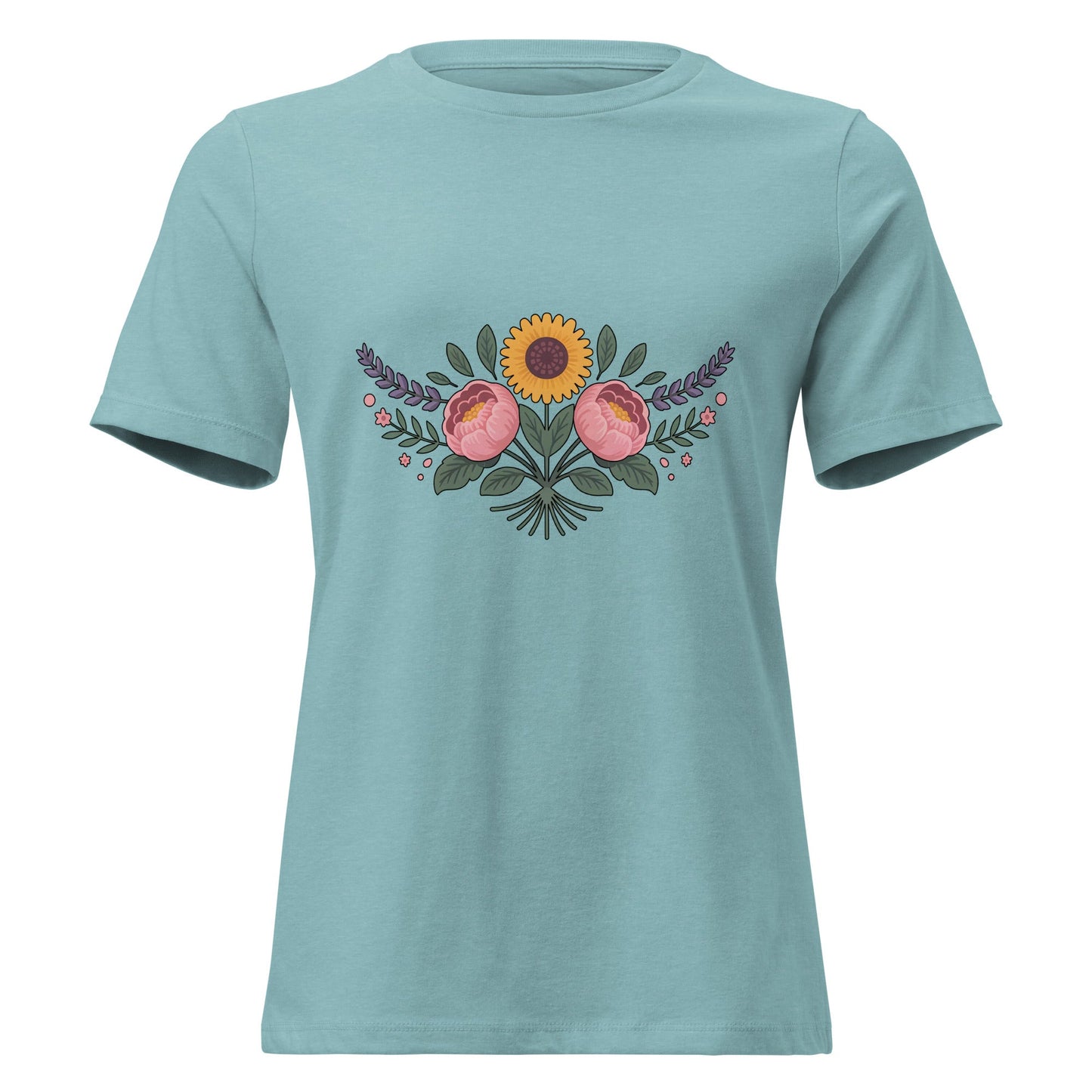 Sunflower and Peony BOHO Floral T-Shirt - Inken Image