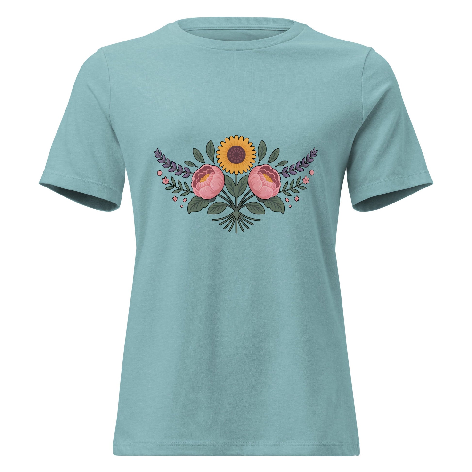Sunflower and Peony BOHO Floral T-Shirt - Inken Image