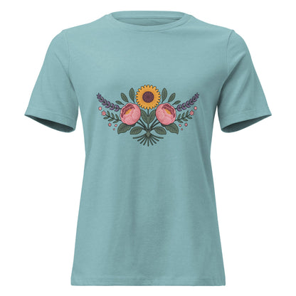Sunflower and Peony BOHO Floral T-Shirt - Inken Image