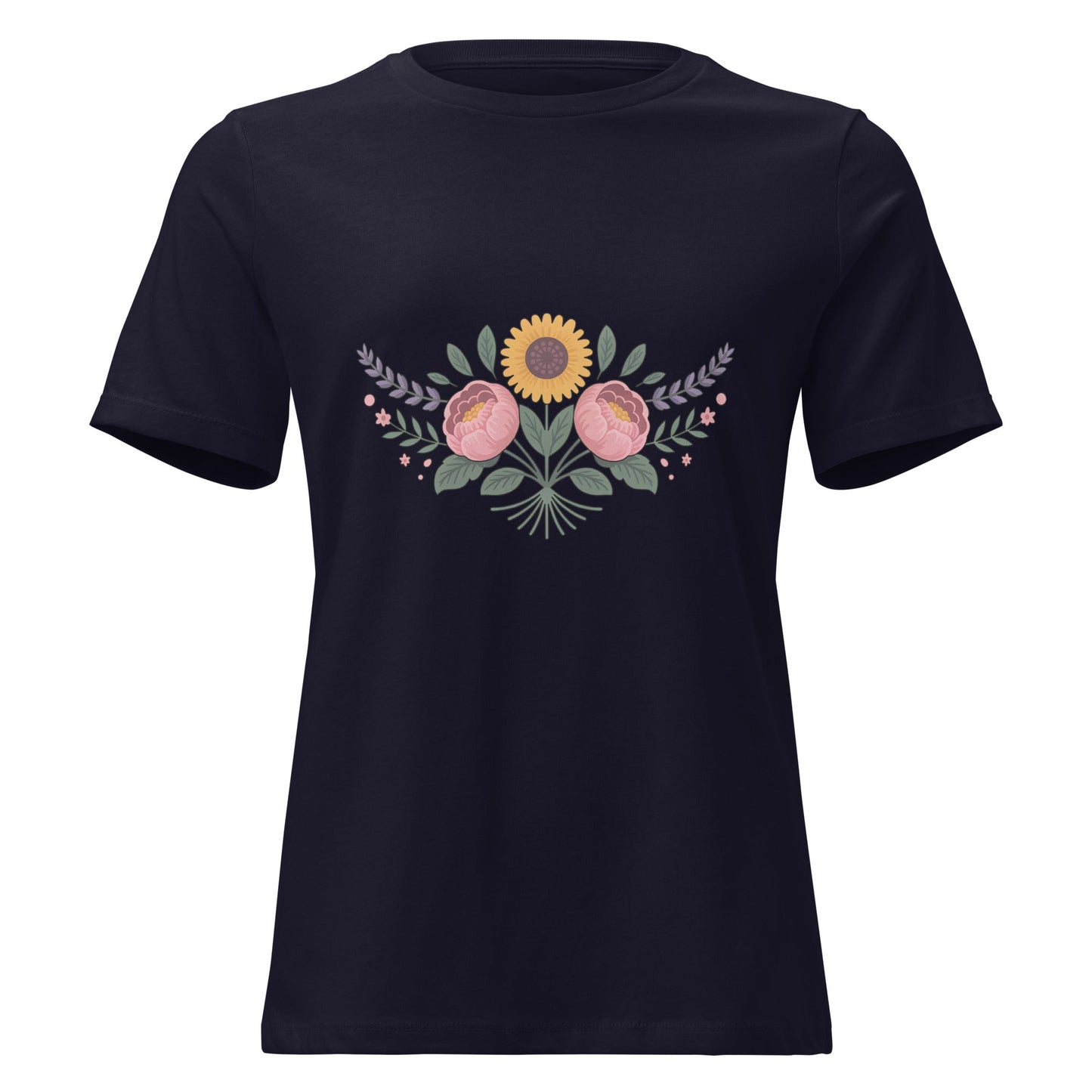 Sunflower and Peony BOHO Floral T-Shirt - Inken Image