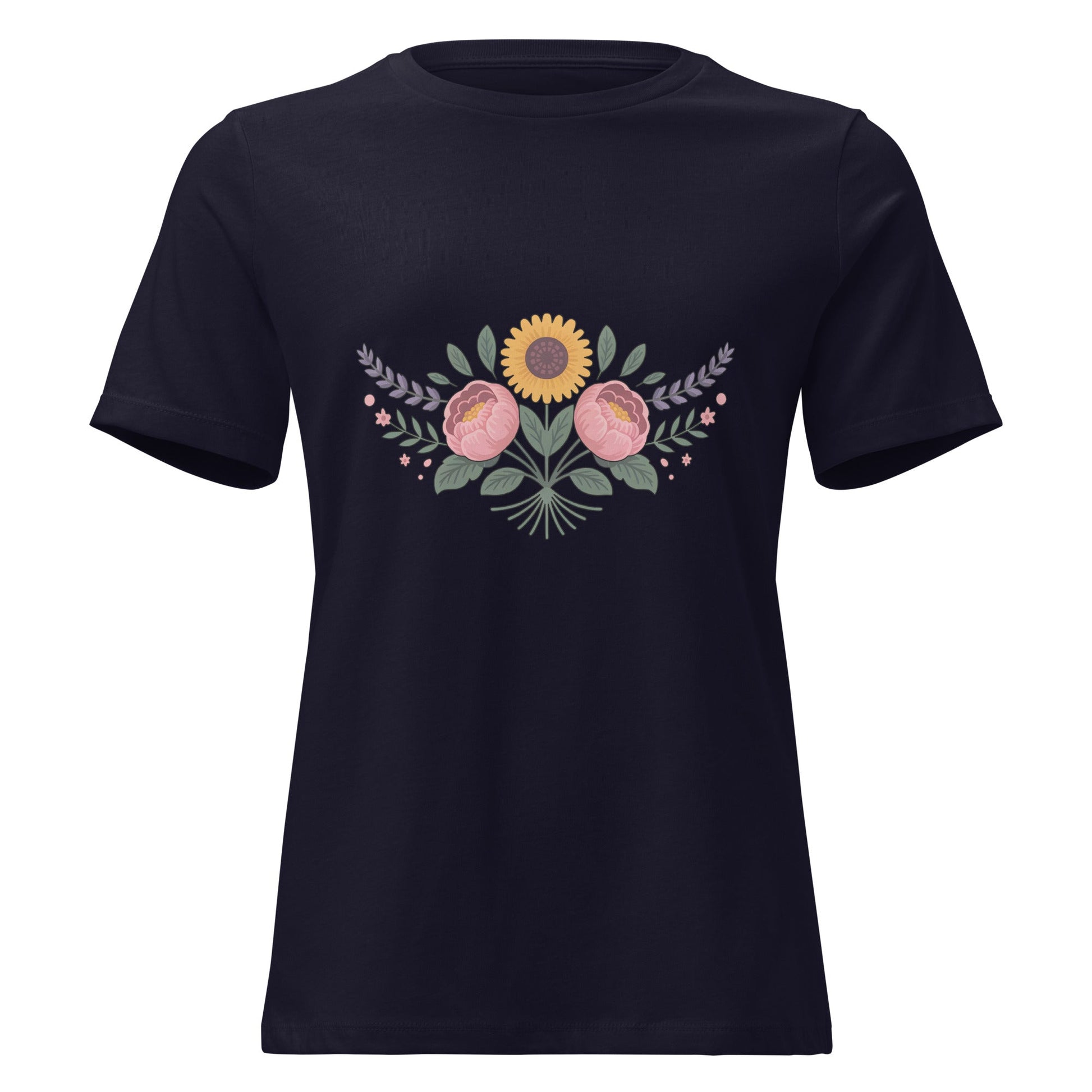 Sunflower and Peony BOHO Floral T-Shirt - Inken Image