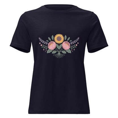 Sunflower and Peony BOHO Floral T-Shirt - Inken Image