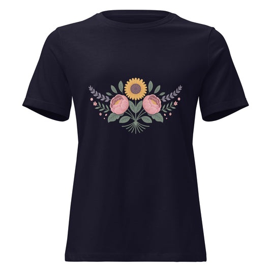 Sunflower and Peony BOHO Floral T-Shirt - Inken Image